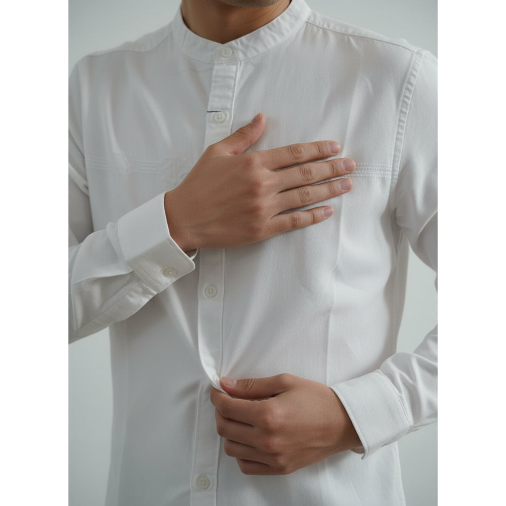 MGee Kemeja Koko Lengan Panjang Pria Original Autus C054 White