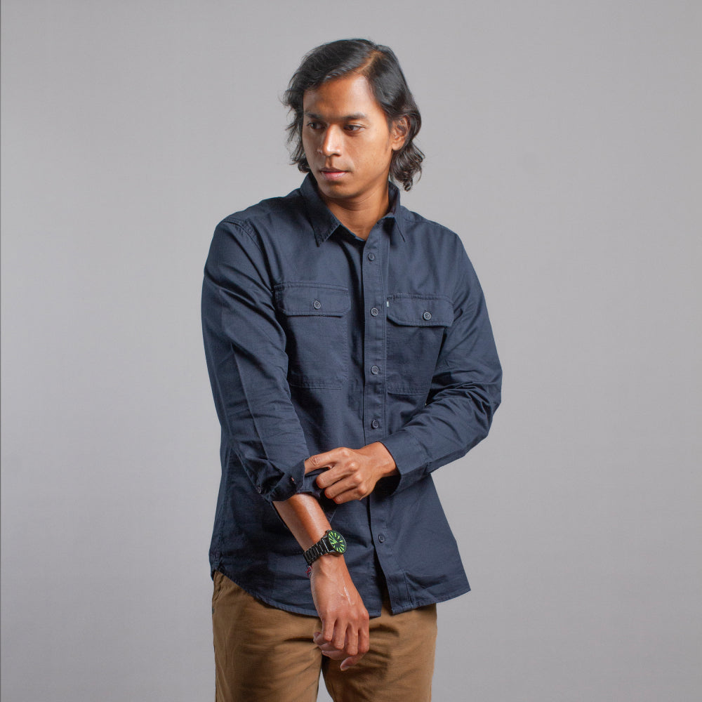 MGee Kemeja Lengan Panjang Kotak Pria Outdoor Camper C022 Dark Grey