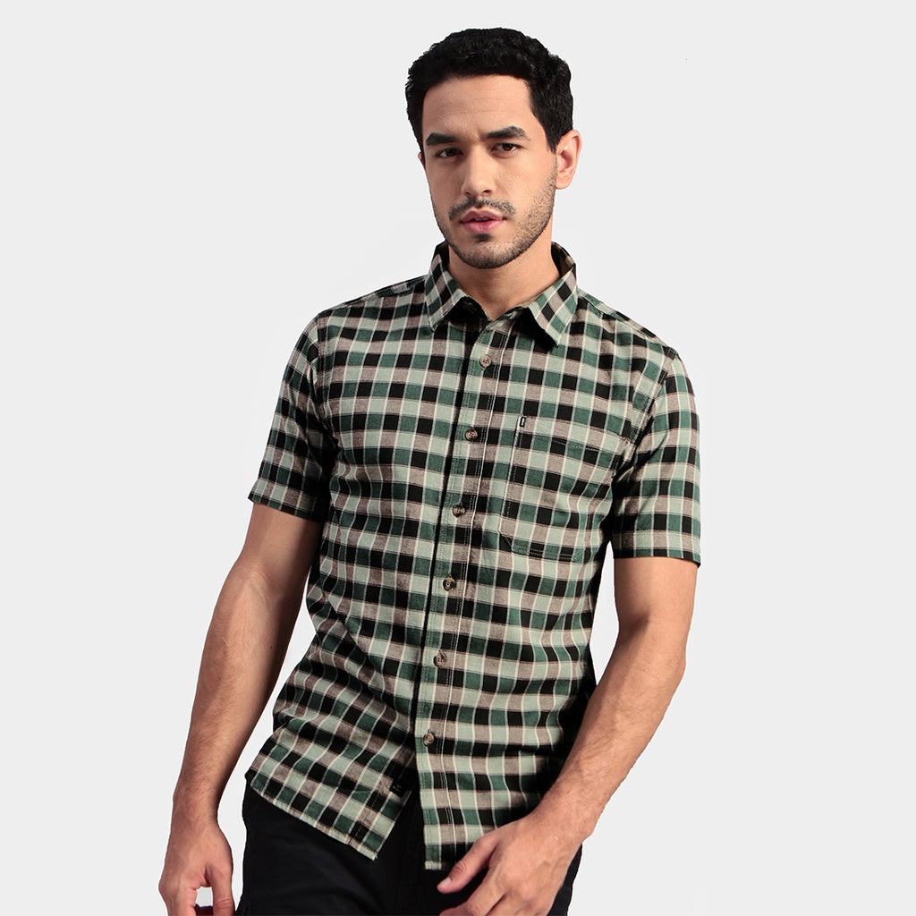 M.Gee Kemeja Kotak kotak Pria Lengan Pendek Hijau Mgee Original ALTO C093 GREEN