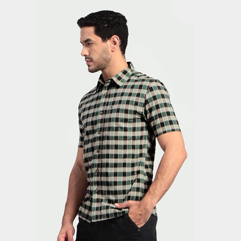 M.Gee Kemeja Kotak kotak Pria Lengan Pendek Hijau Mgee Original ALTO C093 GREEN