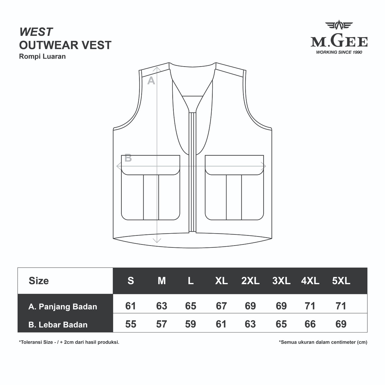 M.Gee Jaket Rompi Vest Pria Mgee West C001 Dark Grey